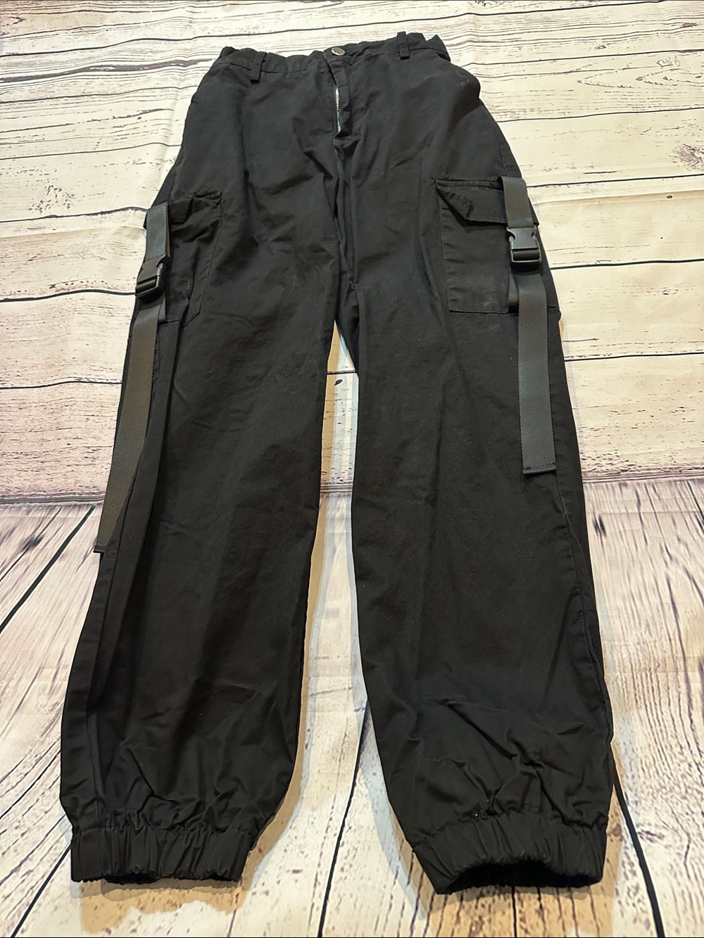 Black Cargo Utility Pants with Side pockets/Straps